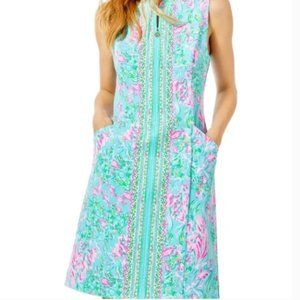 Lilly Pulitzer Courtney Dress UPF 50+ Amalfi Blue Best Fishes Golf Dress 10 NWT